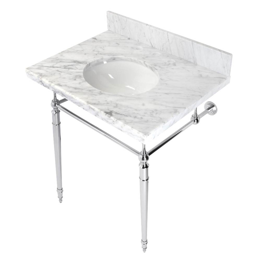Kingston Brass Edwardian 30'' Console Sink with Brass Legs (8-Inch, 3 Hole), Marble White/Polished Chrome