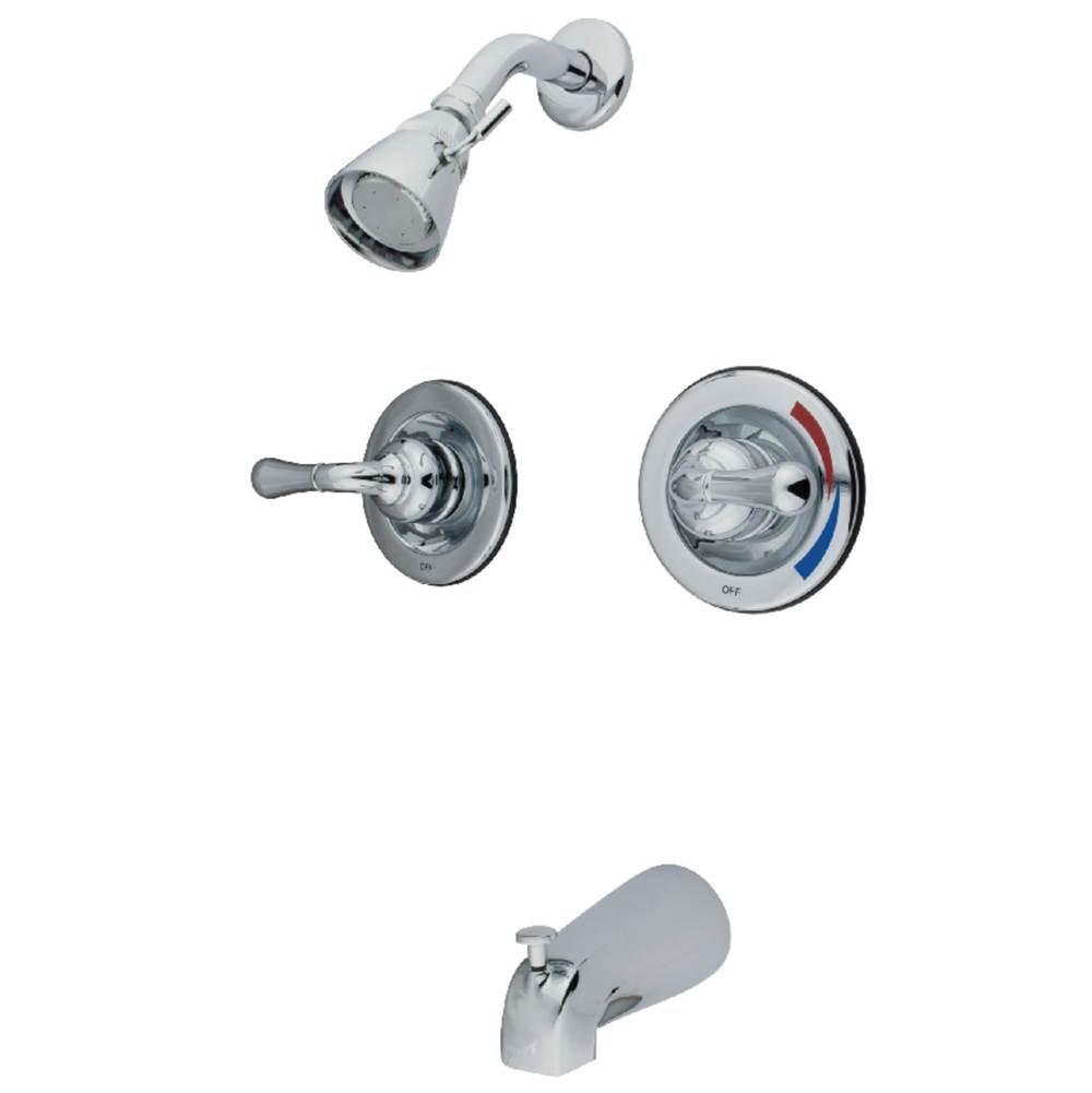 Kingston Brass Magellan Twin Handles Tub Shower Faucet Pressure Balanced With Volume Control, Polished Chrome