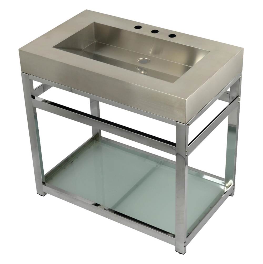 Kingston Brass Fauceture 37'' Stainless Steel Sink with Steel Console Sink Base, Brushed/Polished Chrome