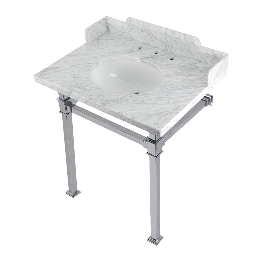 Kingston Brass Kingston Brass LMS30MOQ1 Viceroy 30'' Carrara Marble Console Sink with Stainless Steel Legs, Marble White/Polished Chrome