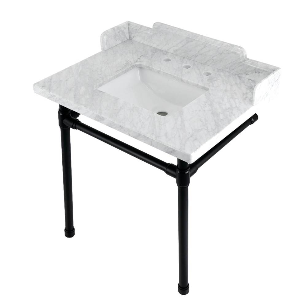 Kingston Brass Kingston Brass LMS30M8SQ0ST Wesselman 30'' Carrara Marble Console Sink with Stainless Steel Legs, Marble White/Matte Black
