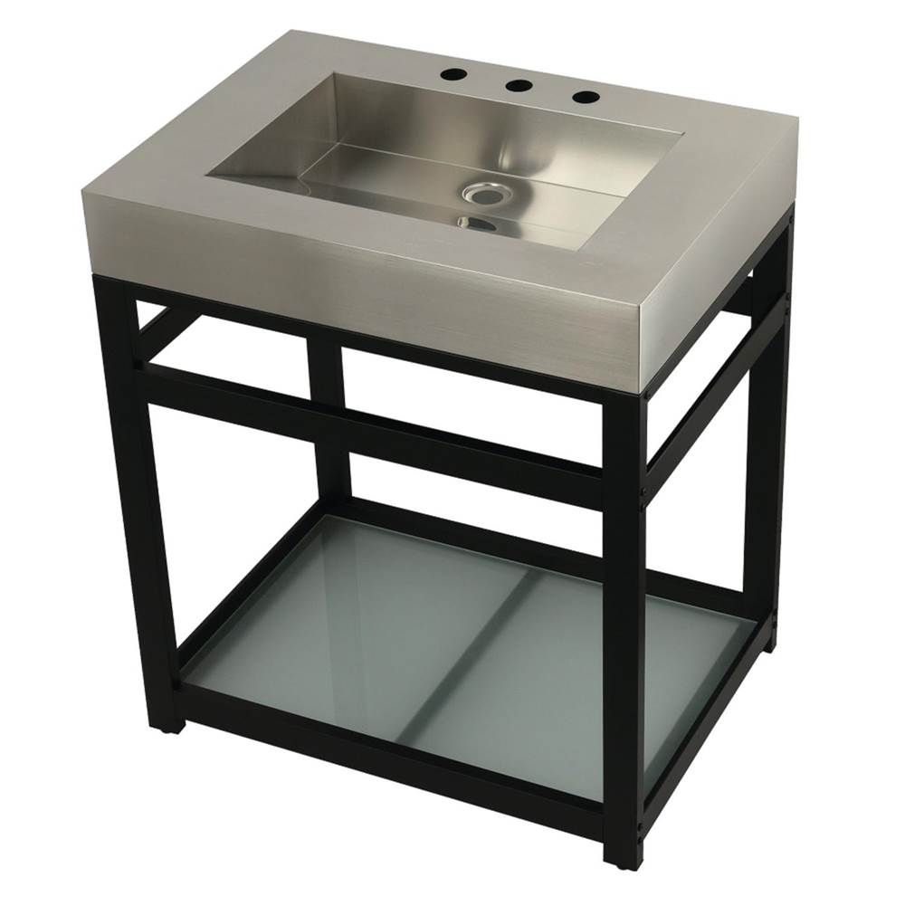 Kingston Brass Fauceture 31'' Stainless Steel Sink with Steel Console Sink Base, Brushed/Matte Black