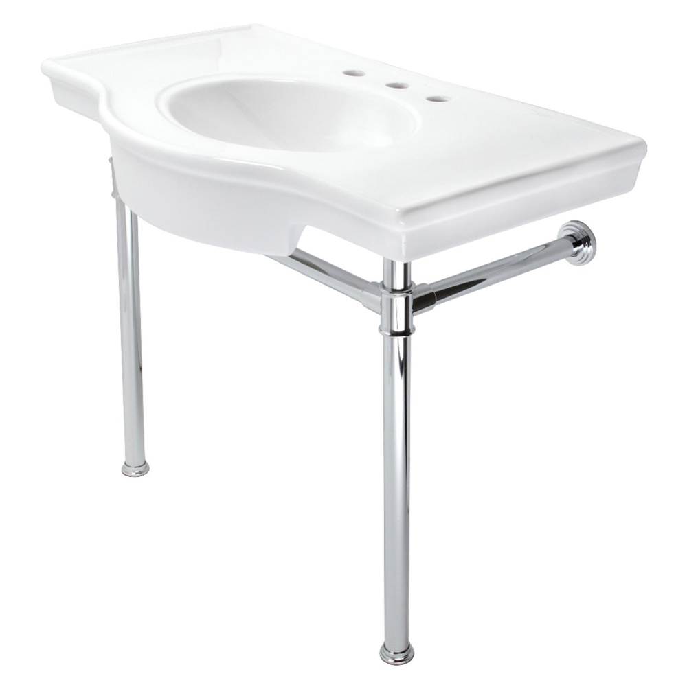 Kingston Brass Templeton 37'' Ceramic Console Sink with Stainless Steel Legs, White/Polished Chrome