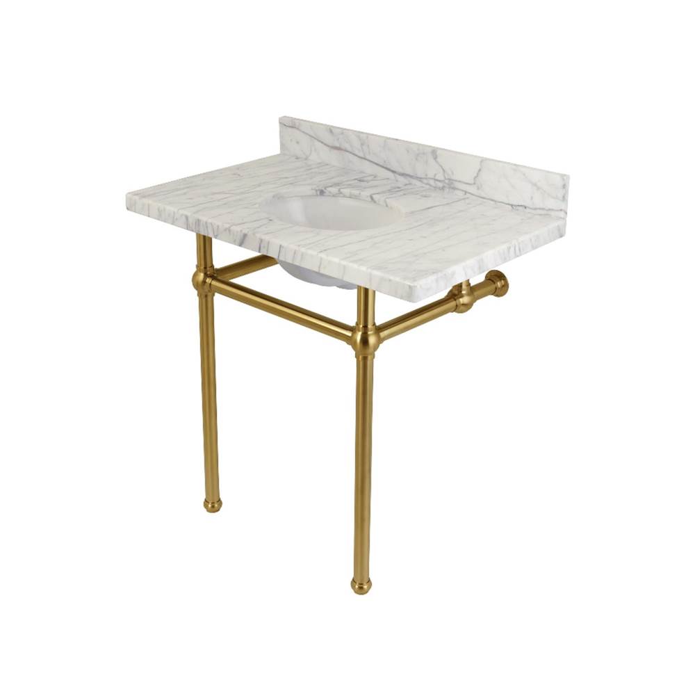 Kingston Brass Templeton 36'' x 22'' Carrara Marble Vanity Top with Brass Console Legs, Carrara Marble/Brushed Brass