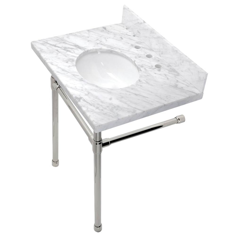 Kingston Brass Dreyfuss 30'' x 22'' Carrara Marble Vanity Top with Stainless Steel Legs, Marble White/Polished Nickel