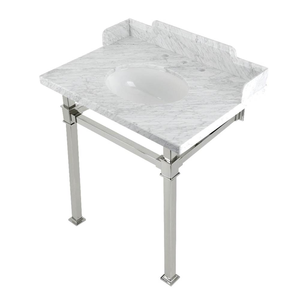 Kingston Brass Kingston Brass LMS30MOQ6 Viceroy 30'' Carrara Marble Console Sink with Stainless Steel Legs, Marble White/Polished Nickel