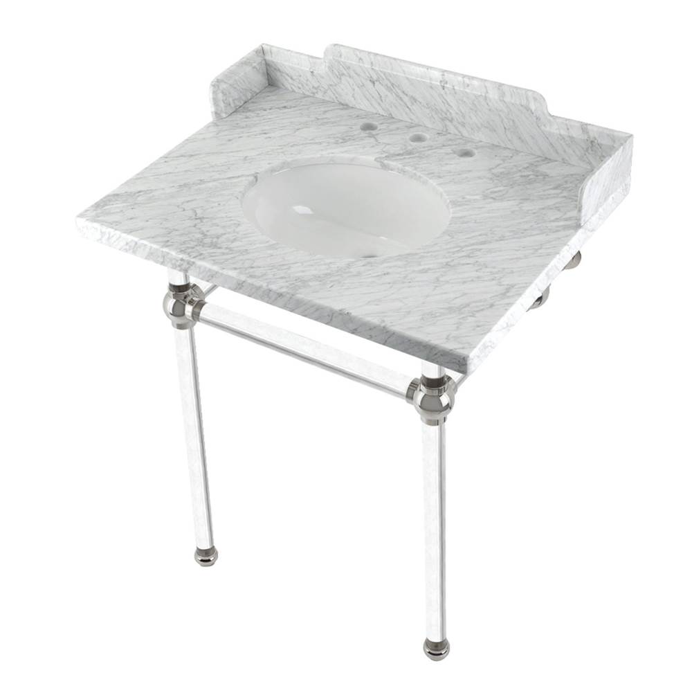 Kingston Brass Kingston Brass LMS30MA6 Pemberton 30'' Carrara Marble Console Sink with Acrylic Legs, Marble White/Polished Nickel