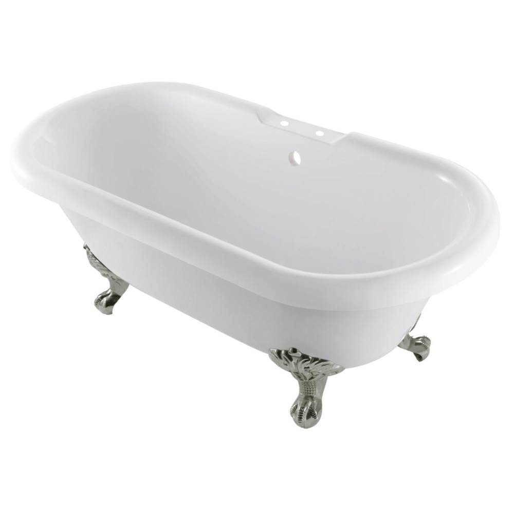 Kingston Brass Aqua Eden VT7DS672924JNH8 67-Inch Acrylic Clawfoot Tub with 7-Inch Faucet Drillings, White/Brushed Nickel