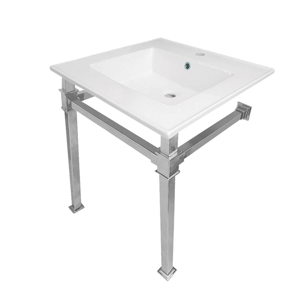 Kingston Brass Monarch 25-Inch Ceramic Console Sink (1-Hole), White/Polished Chrome