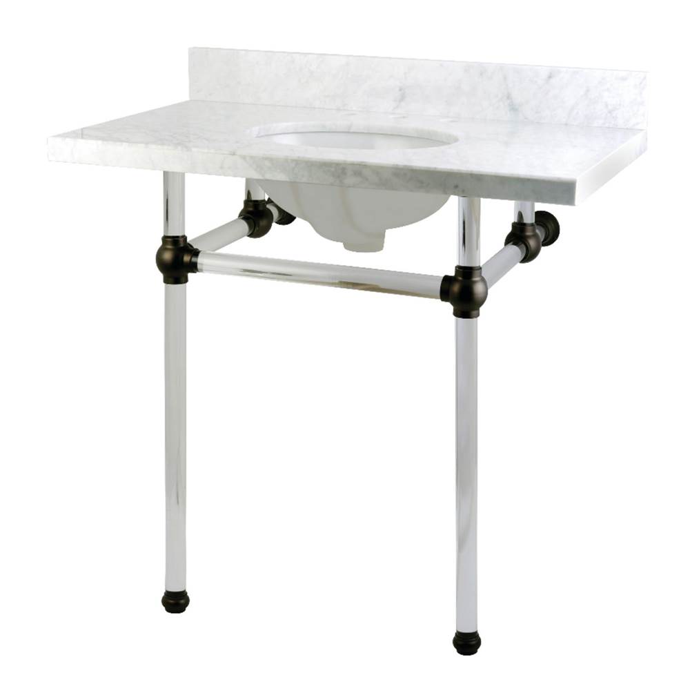 Kingston Brass Templeton 36'' x 22'' Carrara Marble Vanity Top with Clear Acrylic Console Legs, Carrara Marble/Oil Rubbed Bronze