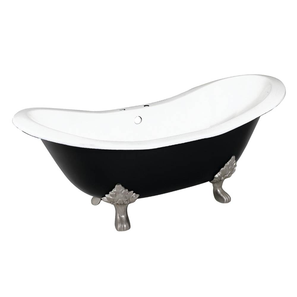Kingston Brass Aqua Eden 72-Inch Cast Iron Double Slipper Clawfoot Tub with 7-Inch Faucet Drillings, Black/White/Brushed Nickel