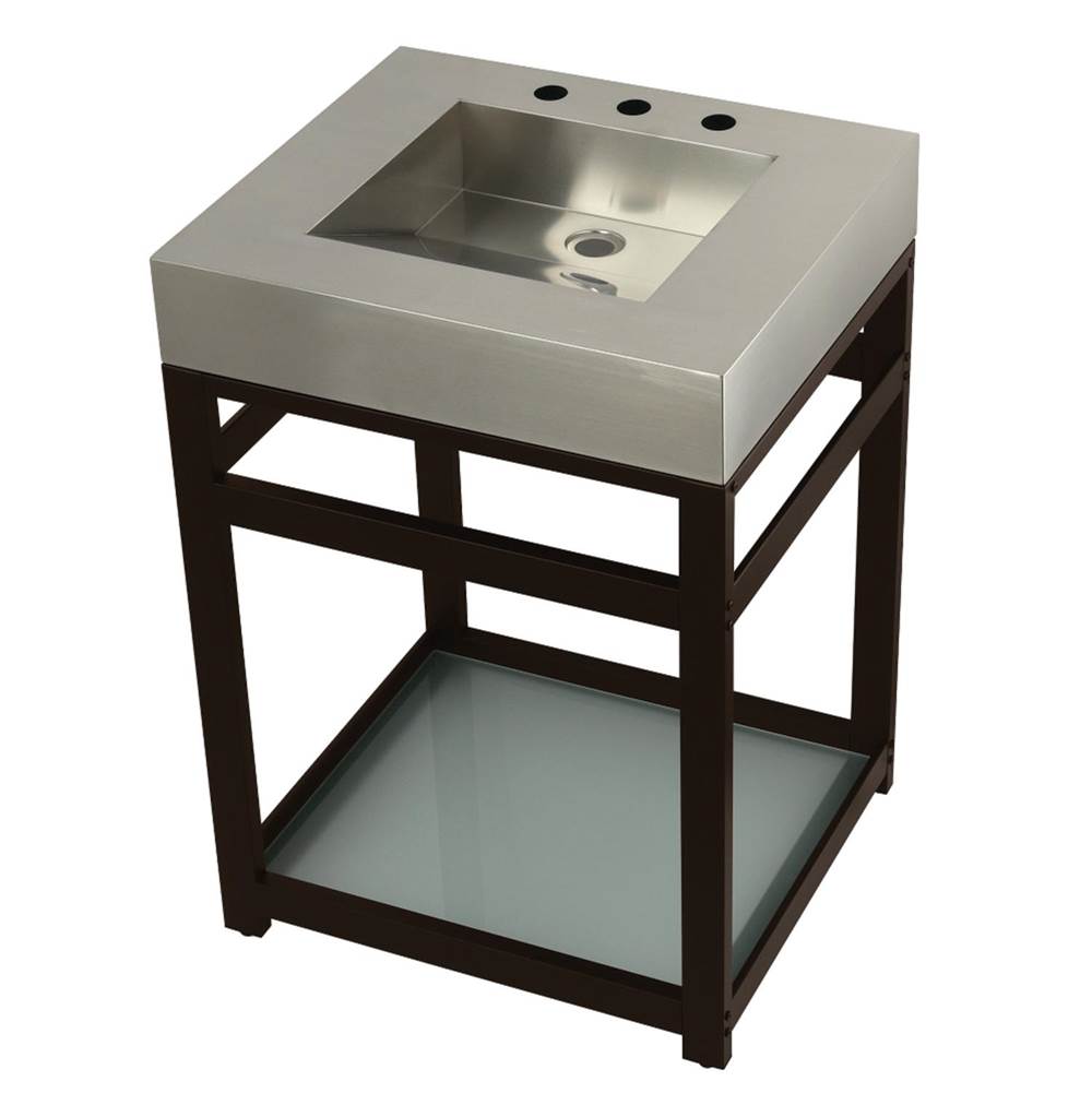 Kingston Brass Fauceture 25'' Stainless Steel Sink with Steel Console Sink Base, Brushed/Oil Rubbed Bronze
