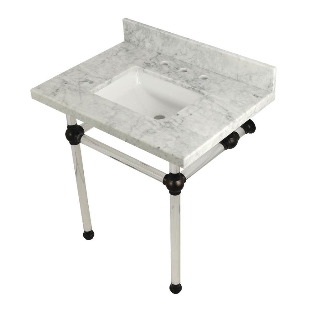 Kingston Brass Templeton 30'' x 22'' Carrara Marble Vanity Top with Clear Acrylic Console Legs, Carrara Marble/Oil Rubbed Bronze