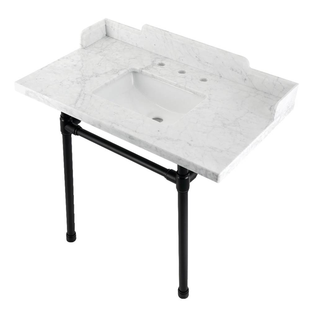 Kingston Brass Kingston Brass LMS36M8SQ0ST Wesselman 36'' Carrara Marble Console Sink with Stainless Steel Legs, Marble White/Matte Black