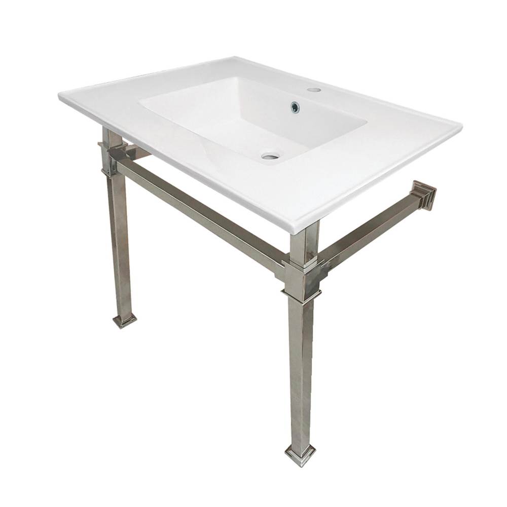 Kingston Brass Monarch 31-Inch Ceramic Console Sink (1-Hole), White/Polished Nickel