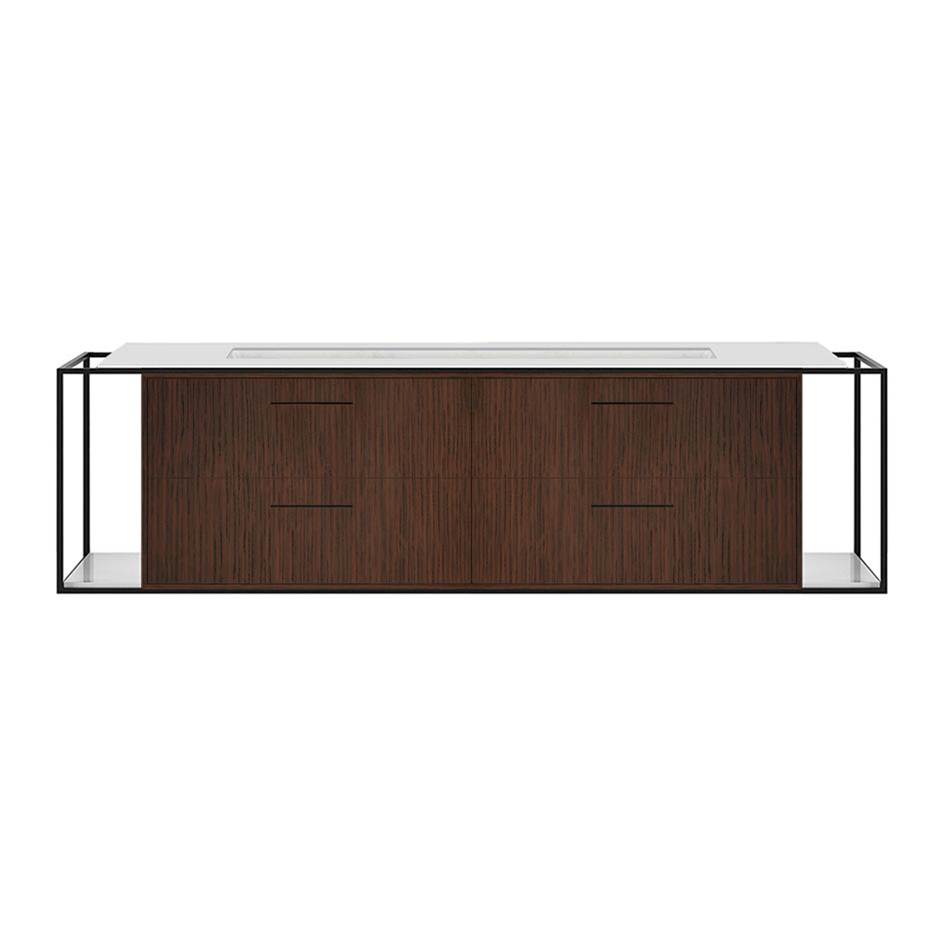 Lacava Cabinet of wall-mount under-counter vanity LIN-UN-72B with four drawers (pulls included), metal frame,  solid surface countertop and shelf.