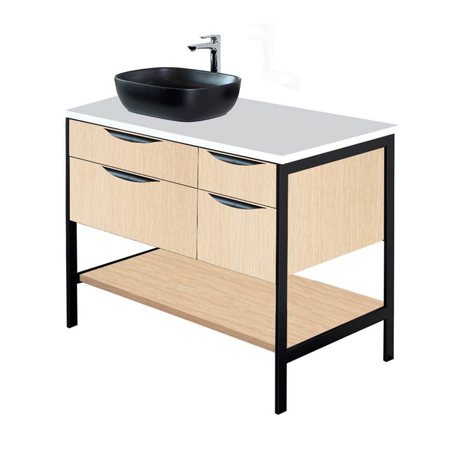 Lacava Cabinet of free standing under-counter vanity with four drawers, bottom wood shelf and metal frame (pulls included).