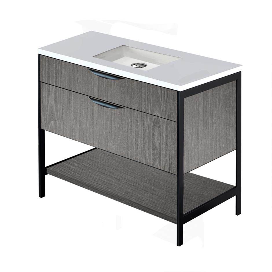 Lacava Cabinet of free standing under-counter vanity with two wide drawers, bottom wood shelf and metal frame (pulls included).