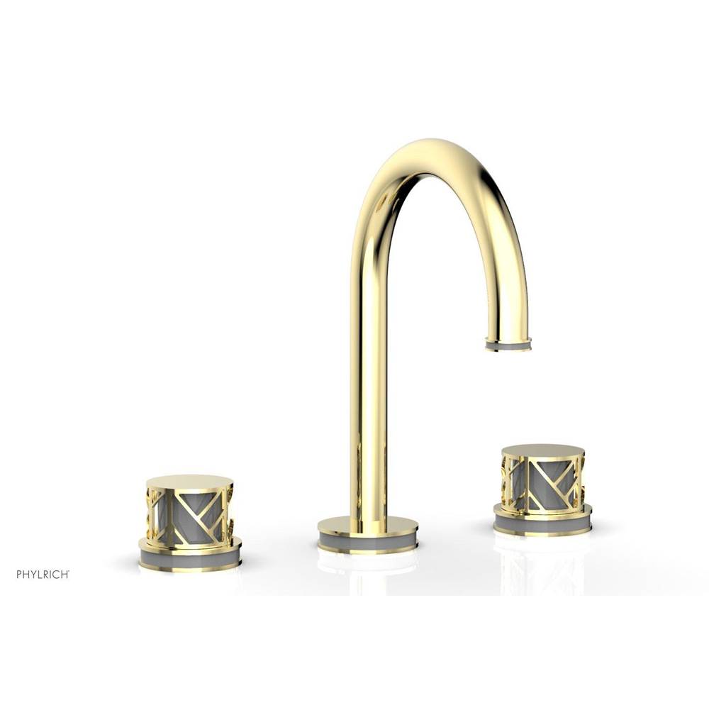 Phylrich Burnished Gold Jolie Widespread Lavatory Faucet With Gooseneck Spout, Round Cutaway Handles, And Grey Accents - 1.2GPM