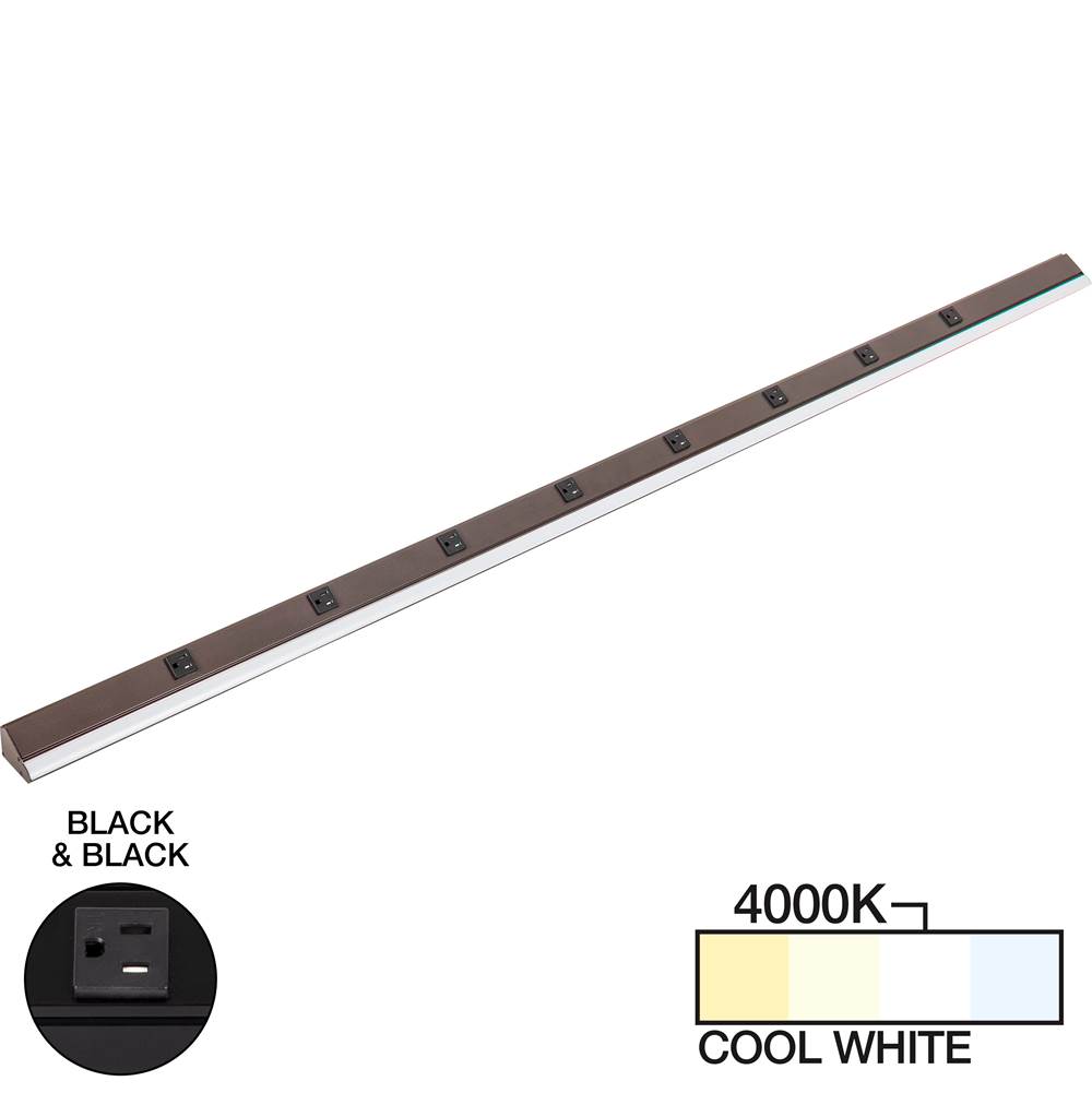Task Lighting 72-1/2'' 3600 Lumen Remote Power RM Lighted Power Strip, Black Finish, Black Receptacles, 4000K Cool White