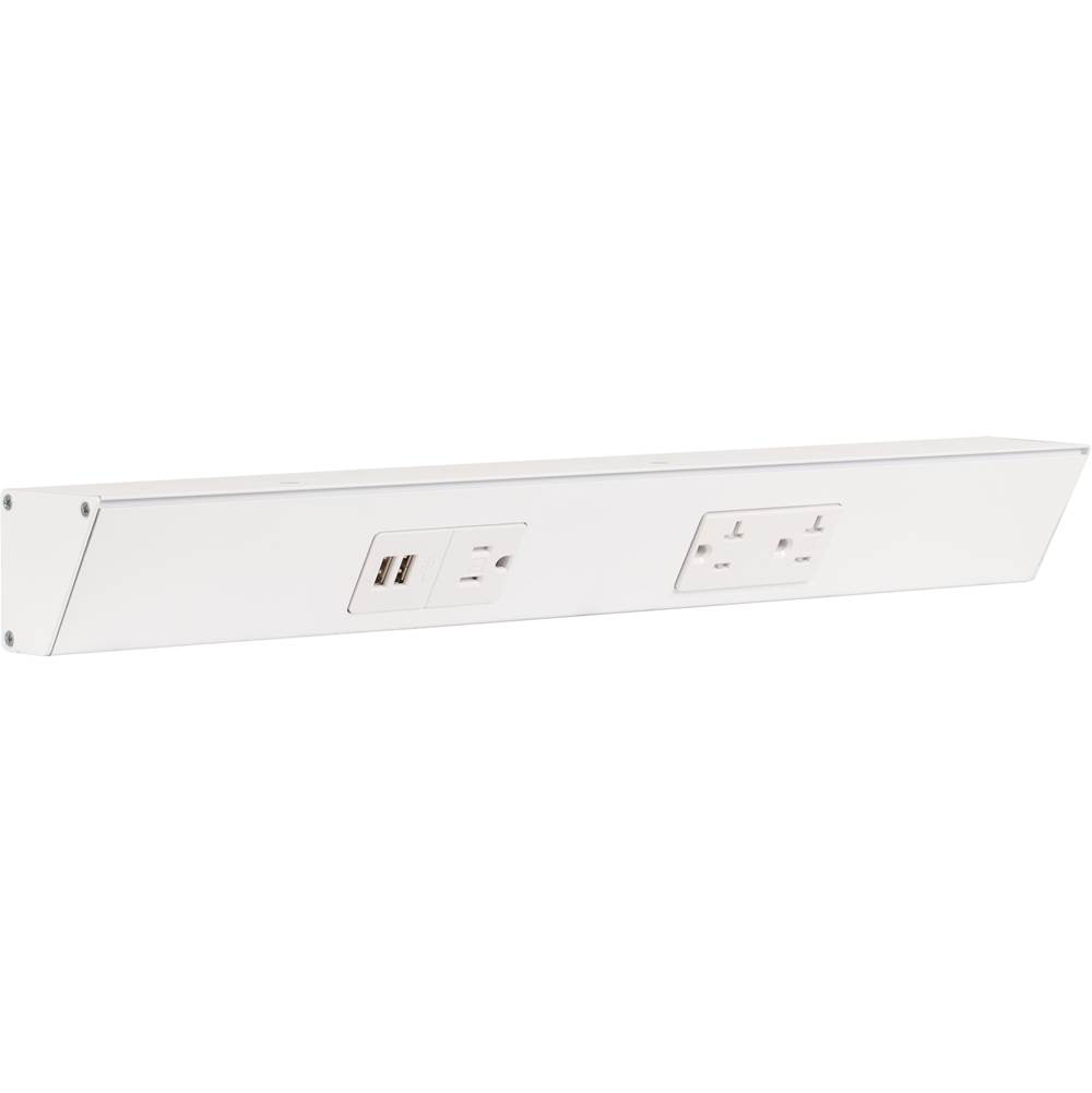 Task Lighting 18'' TR USB Series Angle Power Strip with USB, White Finish, White Receptacles