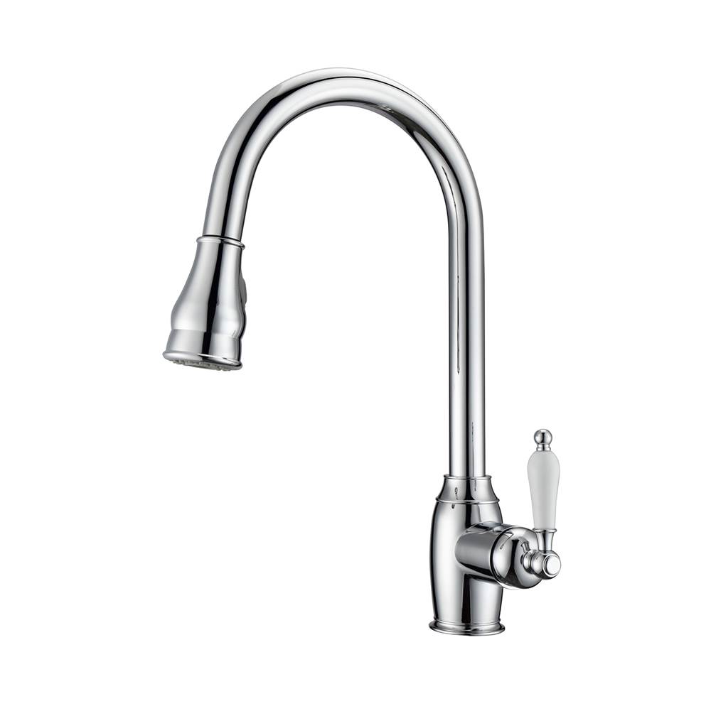 Barclay Bay Kitchen Faucet,Pull-OutSpray,Porcelain Handles,CP