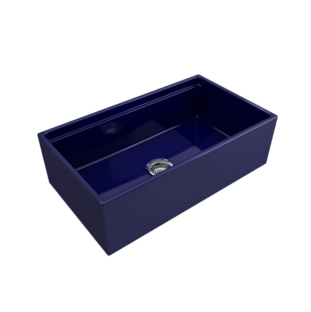 BOCCHI Contempo Step-Rim Apron Front Fireclay 33 in. Single Bowl Kitchen Sink with Integrated Work Station & Accessories in Sapphire Blue