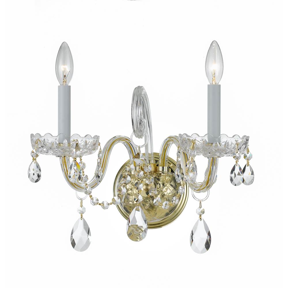 Crystorama Traditional Crystal 2 Light Hand Cut Crystal Polished Brass Sconce