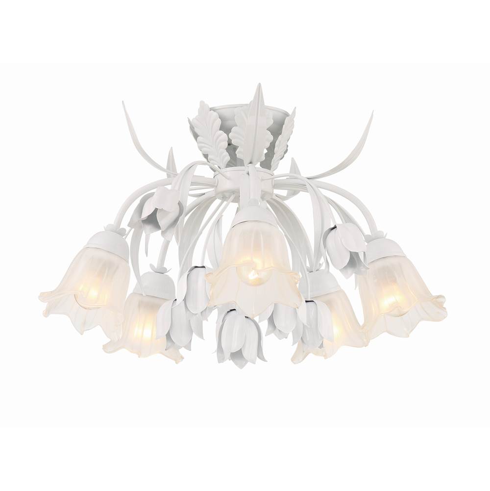 Crystorama Southport 5 Light Wet White Floral Ceiling Mount