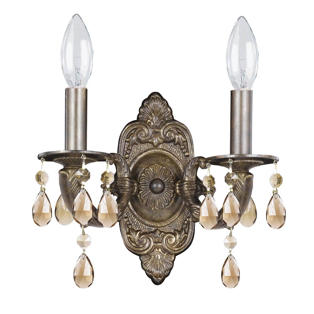 Crystorama Paris Market 2 Light Golden Teak Crystal Venetian Bronze Sconce