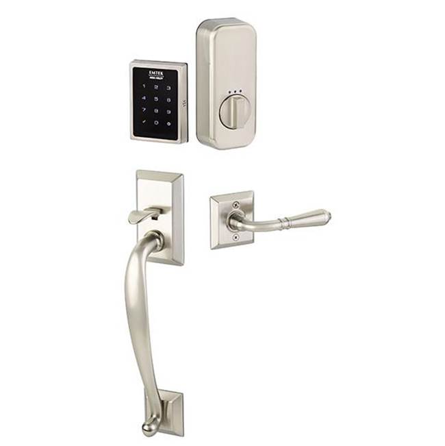 Emtek Electronic EMPowered Motorized Touchscreen Keypad Smart Lock Entry Set with Franklin Grip - works with Yale Access, Belmont Knob US26