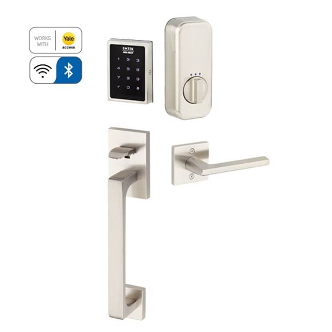 Emtek Electronic EMPowered Motorized Touchscreen Keypad Smart Lock Entry Set with Baden Grip - works with Yale Access, Merrimack Lever, RH, US15