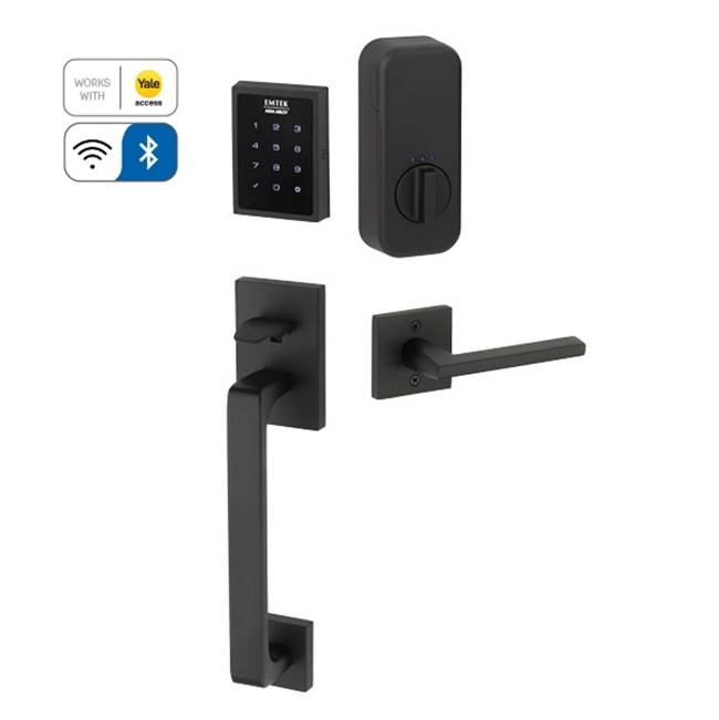 Emtek Electronic EMPowered Motorized Touchscreen Keypad Smart Lock Entry Set with Baden Grip - works with Yale Access, Freestone Square Knob US19