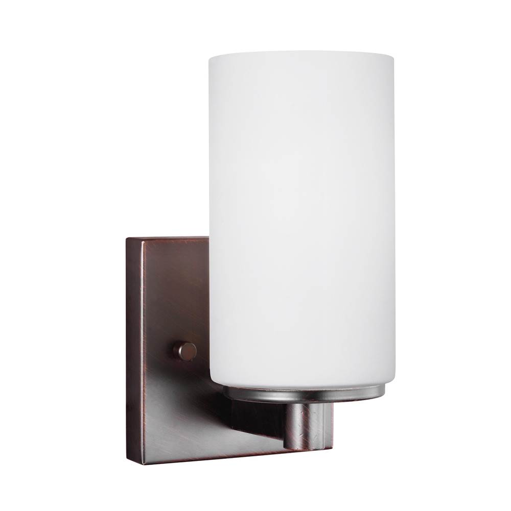 Generation Lighting Hettinger Transitional 1-Light Indoor Dimmable Bath Vanity Wall Sconce In Bronze Finish With Etched White Inside Glass Shade