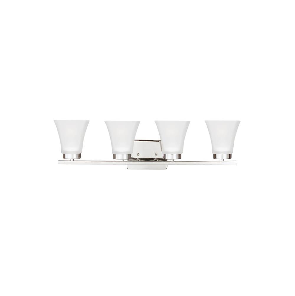 Generation Lighting Bayfield Contemporary 4-Light Led Indoor Dimmable Bath Vanity Wall Sconce In Chrome Silver Finish With Satin Etched Glass Shades