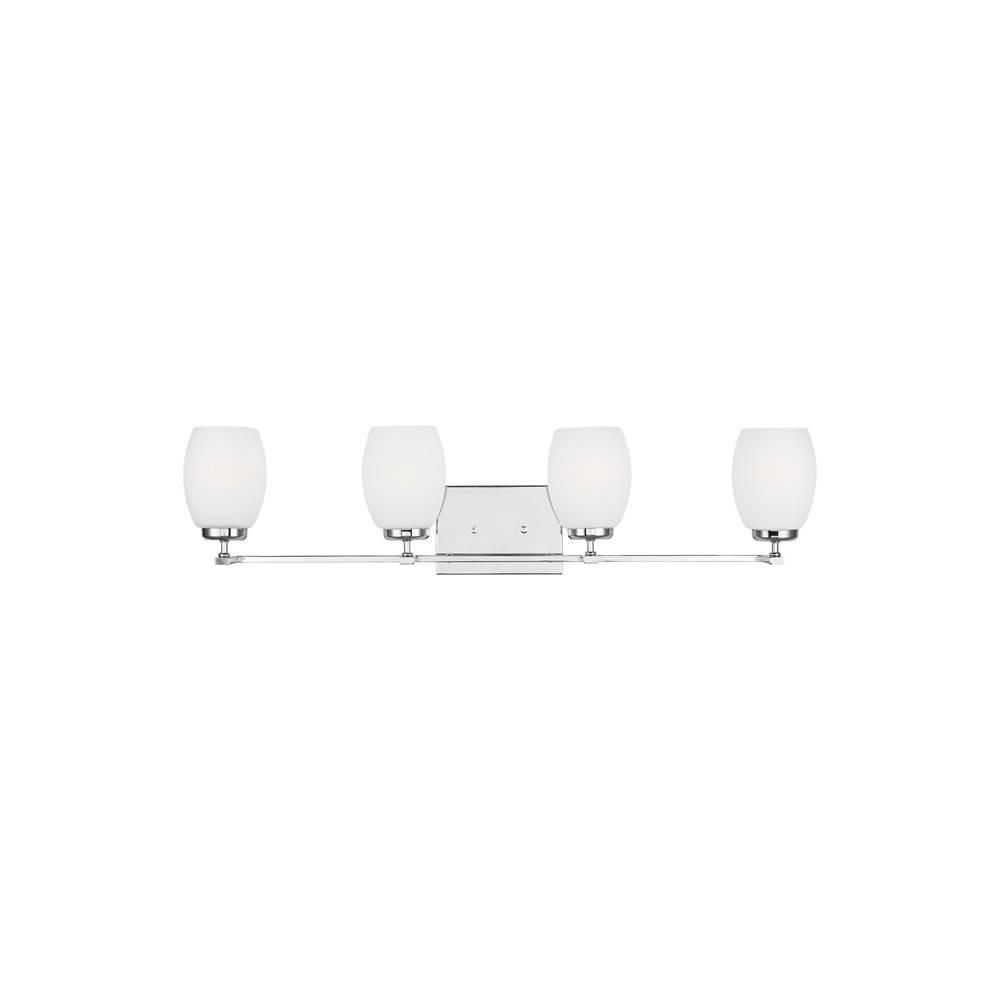 Generation Lighting Catlin Modern 4-Light Led Indoor Dimmable Bath Vanity Wall Sconce In Chrome Silver Finish With Etched White Inside Glass Shades