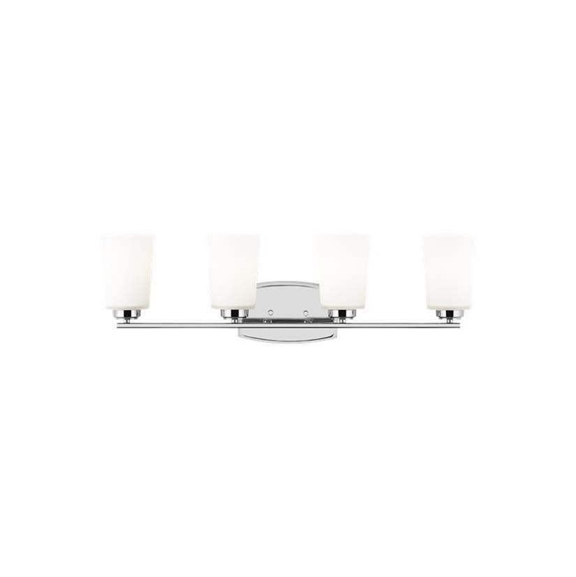 Generation Lighting Franport Transitional 4-Light Indoor Dimmable Bath Vanity Wall Sconce In Chrome Silver Finish With Etched White Glass Shades