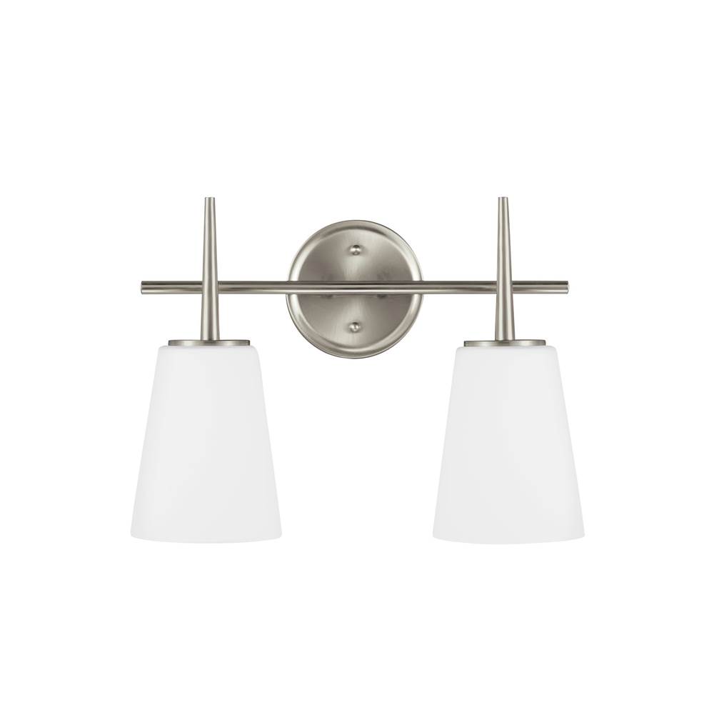 Generation Lighting Driscoll Contemporary 2-Light Led Indoor Dimmable Bath Vanity Wall Sconce In Brushed Nickel Silver Finish With Cased Opal Etched Glass