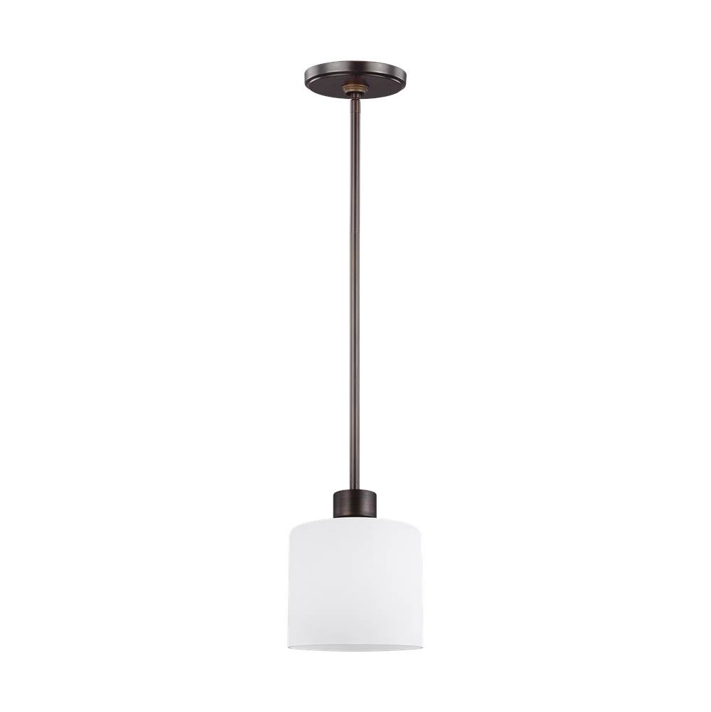 Generation Lighting Canfield Modern 1-Light Indoor Dimmable Ceiling Hanging Single Pendant Light In Bronze Finish With Etched White Inside Glass Shade