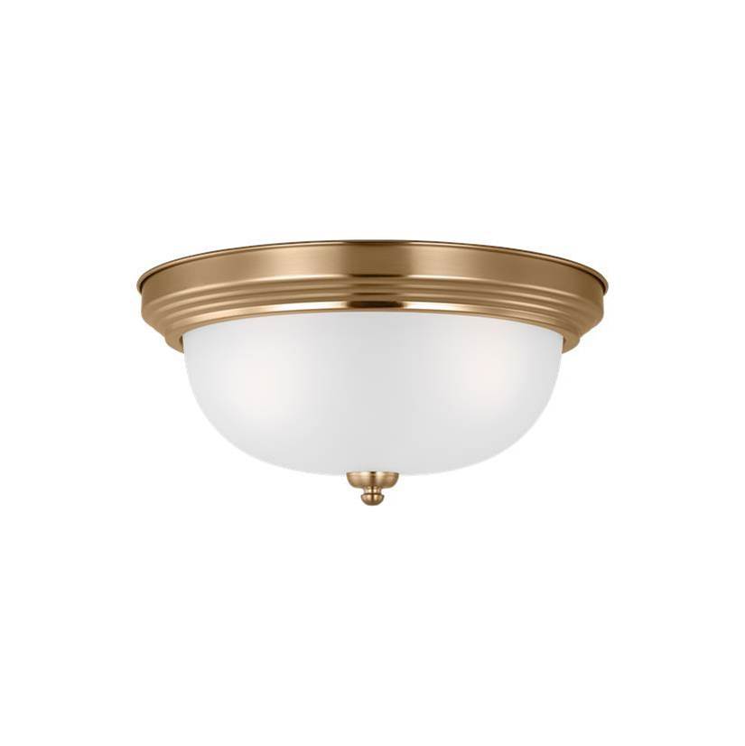 Generation Lighting Geary Traditional Indoor Dimmable 3-Light Ceiling Flush Mount In Satin Brass With A Satin Etched Glass Shade