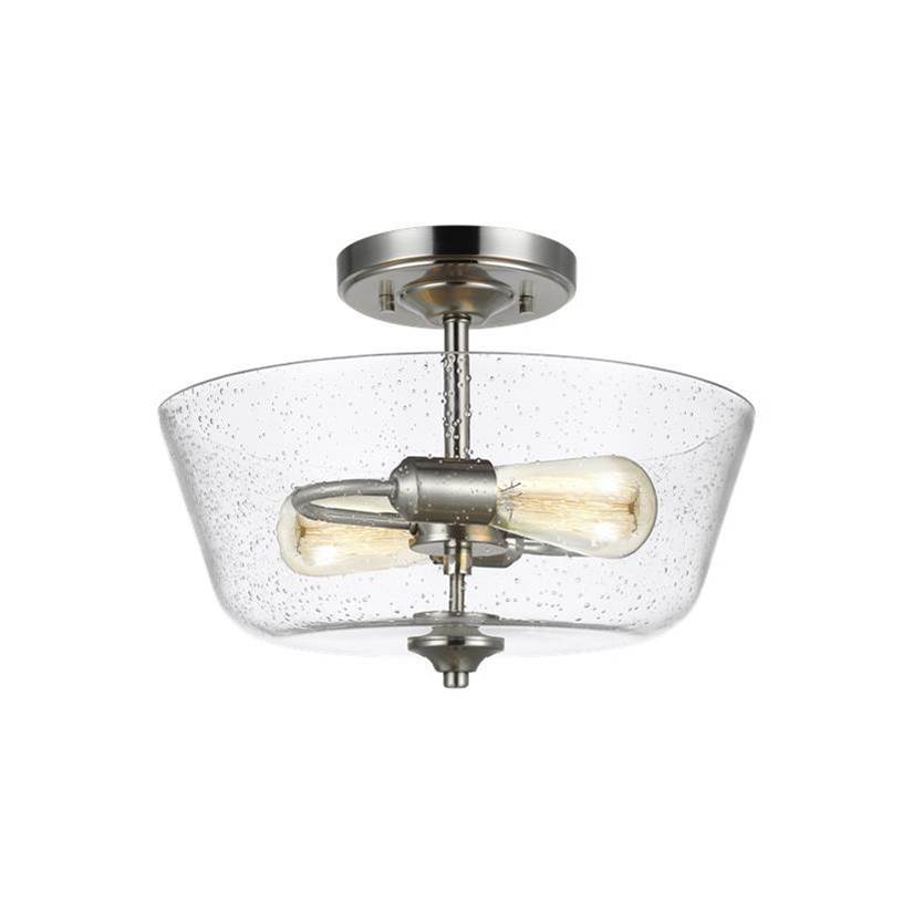 Generation Lighting Belton Transitional 2-Light Indoor Dimmable Ceiling Semi-Flush Mount In Brushed Nickel Silver Finish With Clear Seeded Glass Diffuser