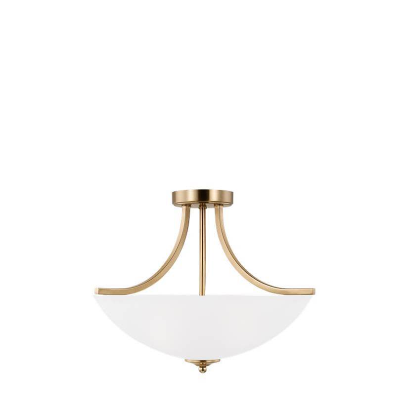 Generation Lighting Geary Traditional Indoor Dimmable Led Medium 3-Light Semi-Flush Convertible Pendant In Satin Brass Finish With A Satin Etched Glass Shade
