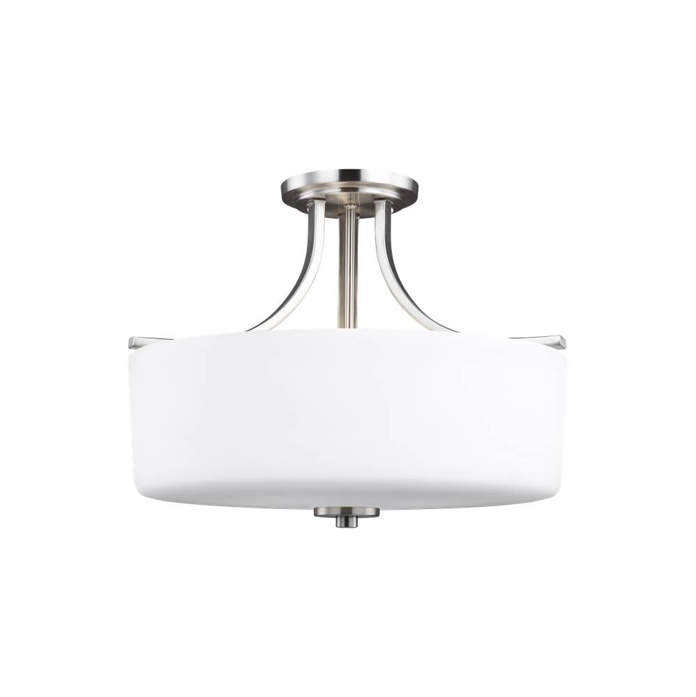 Generation Lighting Canfield Modern 3-Light Indoor Dimmable Ceiling Semi-Flush Mount In Brushed Nickel Silver Finish With Etched White Inside Glass Shade