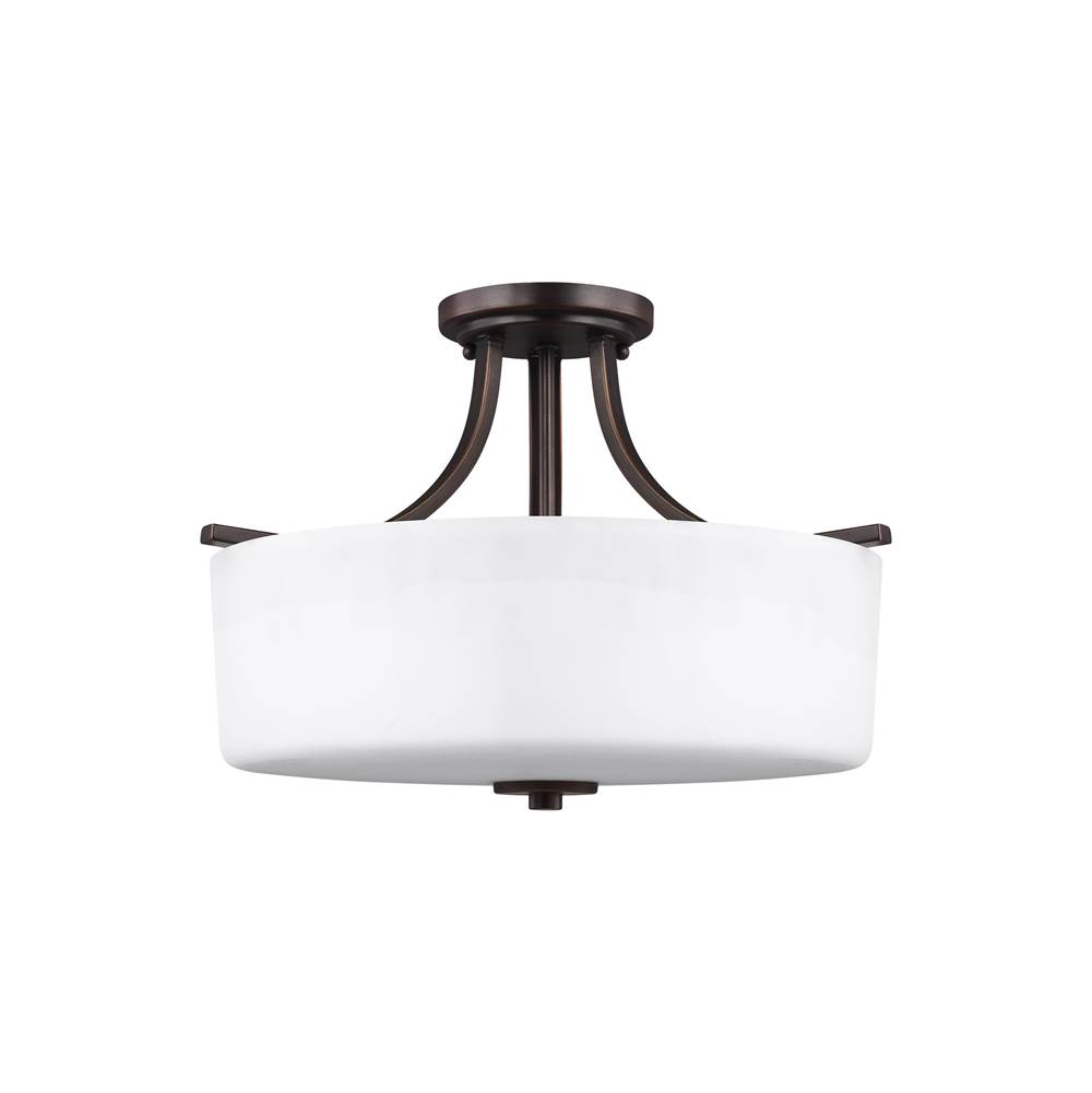 Generation Lighting Canfield Modern 3-Light Led Indoor Dimmable Ceiling Semi-Flush Mount In Bronze Finish With Etched White Inside Glass Shade