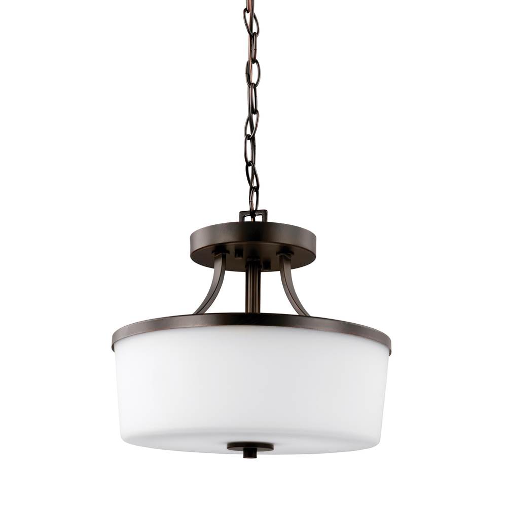 Generation Lighting Hettinger Transitional 2-Light Indoor Dimmable Ceiling Flush Mount In Bronze Finish With Etched White Inside Glass Shade
