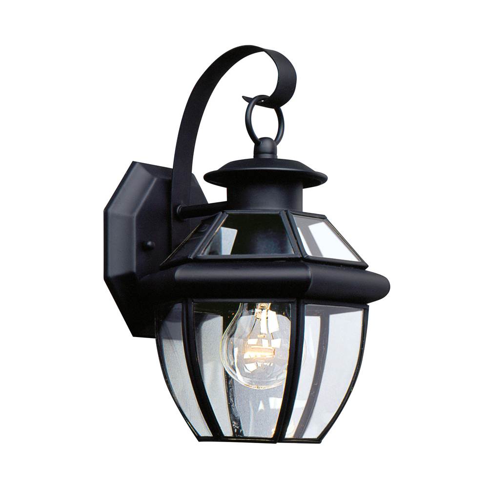 Generation Lighting Lancaster Traditional 1-Light Outdoor Exterior Small Wall Lantern Sconce In Black Finish With Clear Curved Beveled Glass Shade