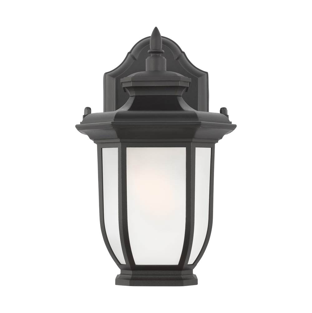 Generation Lighting Childress Traditional 1-Light Outdoor Exterior Extra Small Outdoor Wall Lantern Sconce In Black Finish With Satin Etched Glass Shade