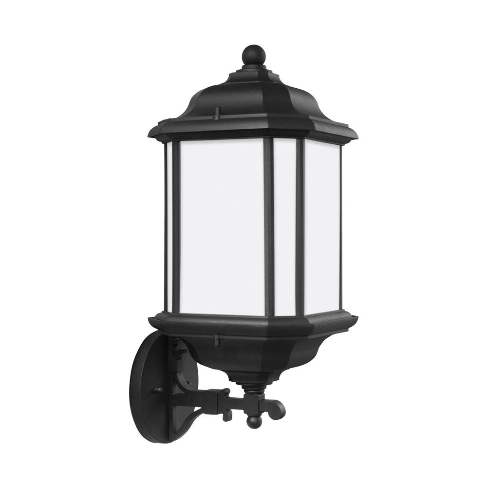 Generation Lighting Kent Traditional 1-Light Outdoor Exterior Large Uplight Wall Lantern Sconce In Black Finish With Satin Etched Glass Panels