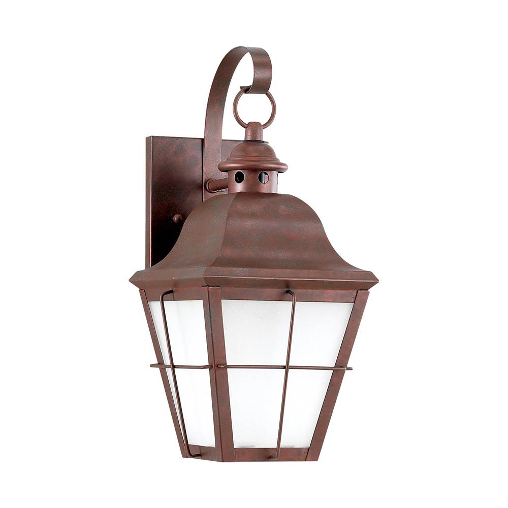 Generation Lighting Chatham Traditional 1-Light Medium Outdoor Exterior Dark Sky Compliant Wall Lantern Sconce In Weathered Copper Finish W/White Glass Panel Shades