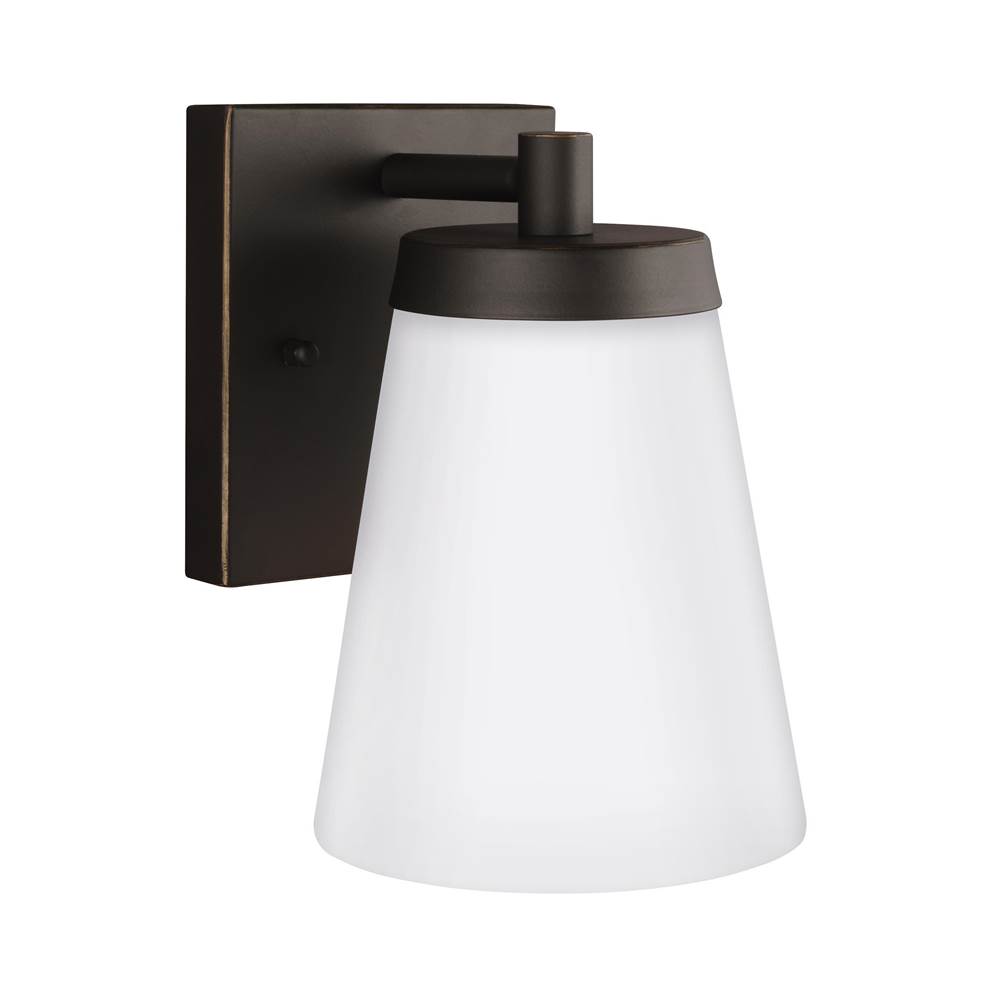 Generation Lighting Renville Transitional 1-Light Led Outdoor Exterior Small Wall Lantern Sconce In Antique Bronze Finish With Satin Etched Glass Shade